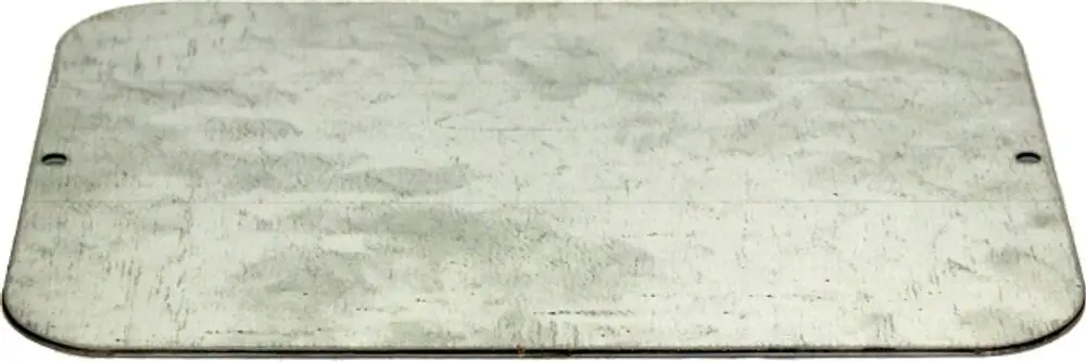 Metallplatte mit abgerundeten Ecken und zwei Löchern zur Befestigung, geeignet für Anwendungen wie der Revisionsdeckel des Thermoschalter von Wolf.